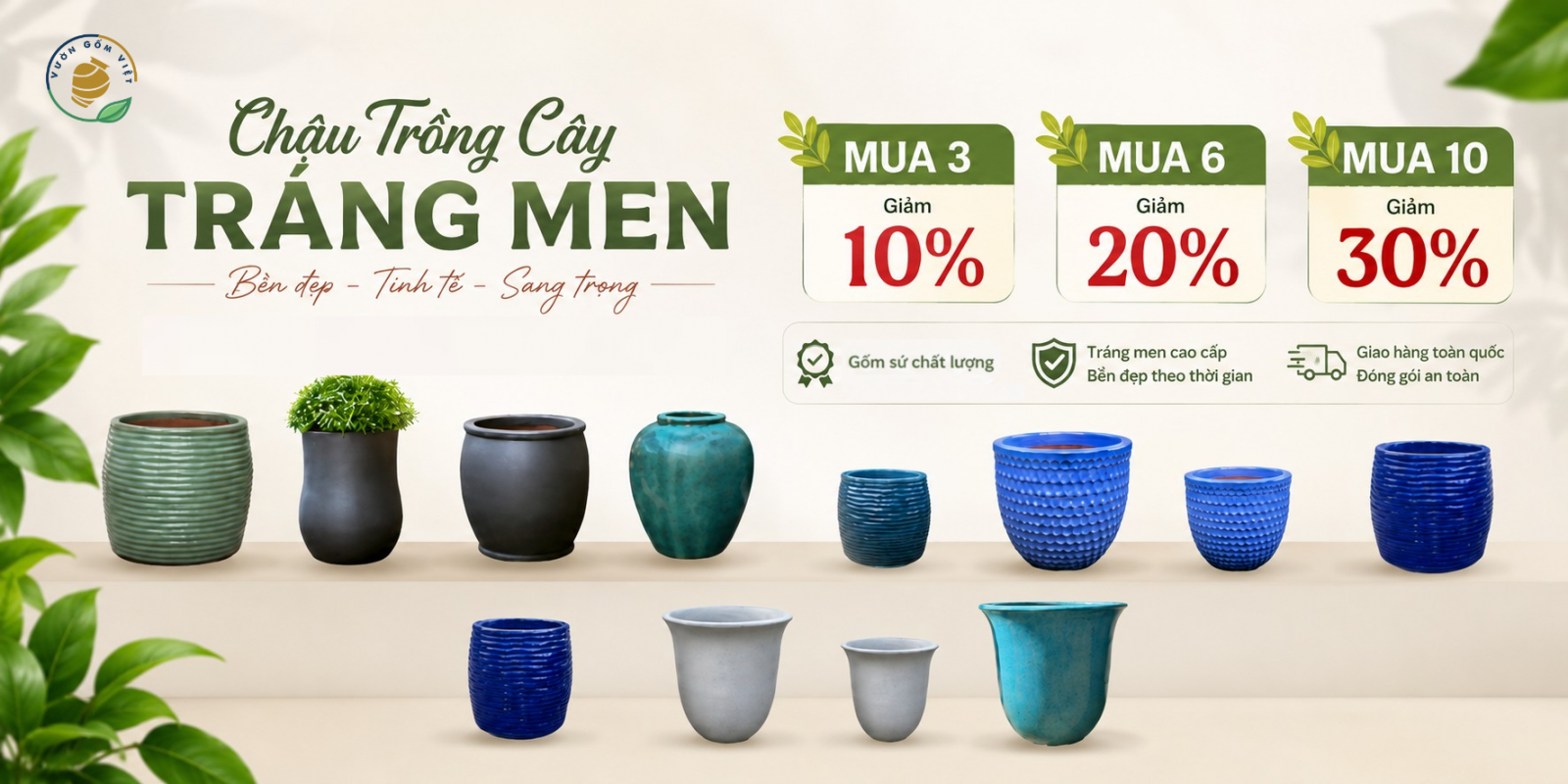 chậu trồng cây tráng men