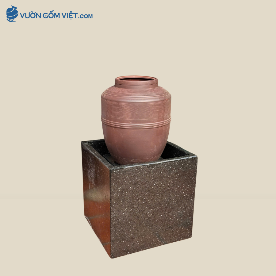 Bộ Lu Nước Phong Thủy Gốm Mộc Trơn