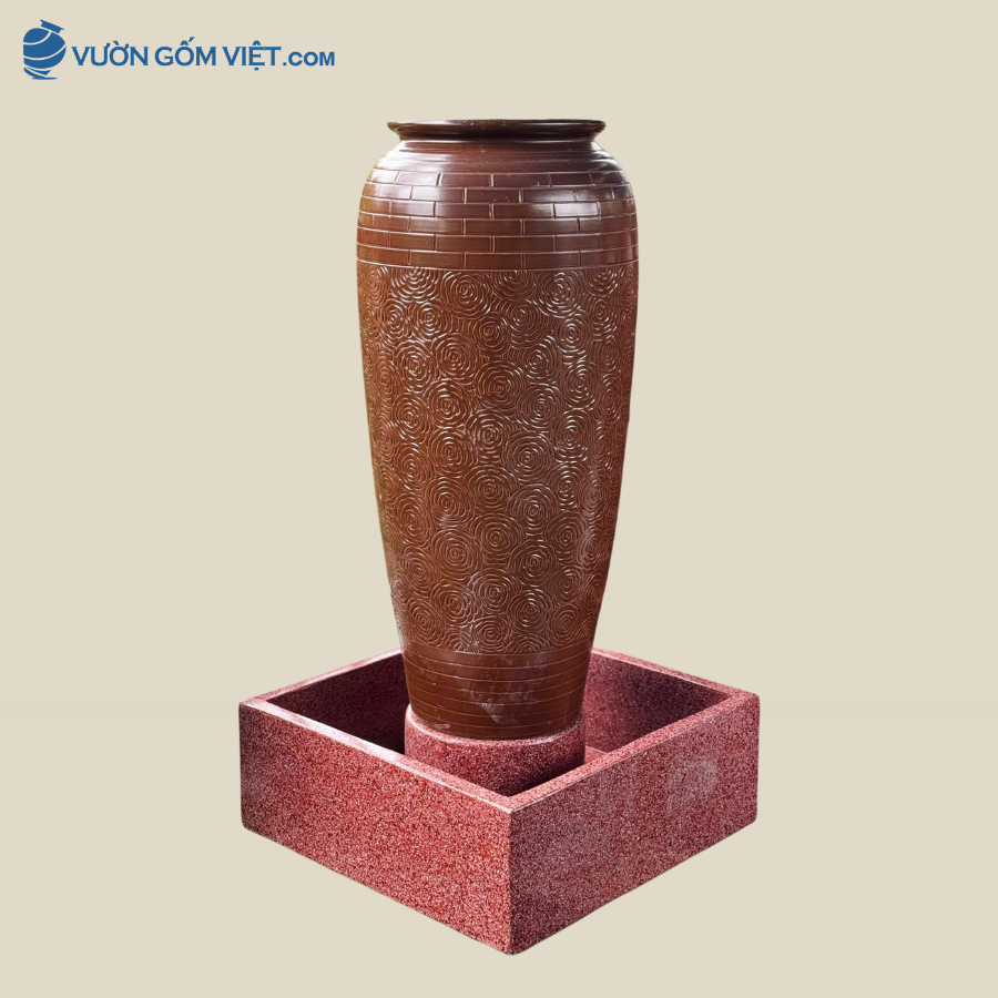 Bộ Lu Nước Phong Thủy Nâu Hoa Hồng ( 1m15 )