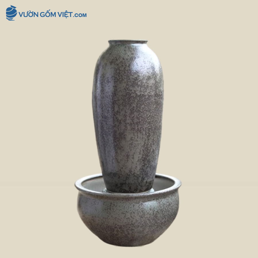 Bộ Lu Nước Phong Thủy Gấm Mun Cao 115cm