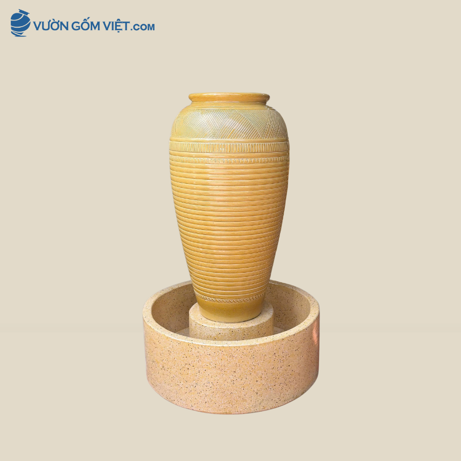 Bộ Lu Nước Phong Thủy Họa Tiết Sọc Vàng Nhạt ( 90cm )