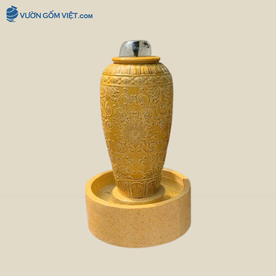 Bộ Lu Nước Phong Thủy Họa Tiết Hoa Sen Cổ Vàng ( 90cm )