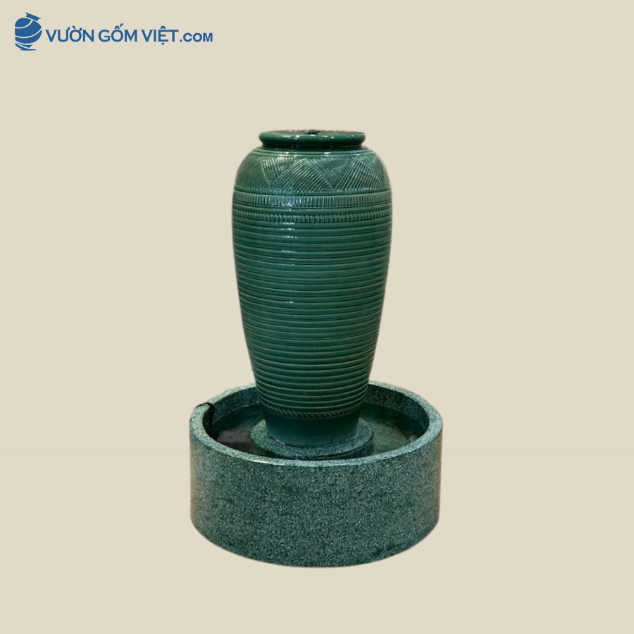 Bộ Lu Nước Phong Thủy Họa Tiết Sọc Xanh Lục ( 90cm )