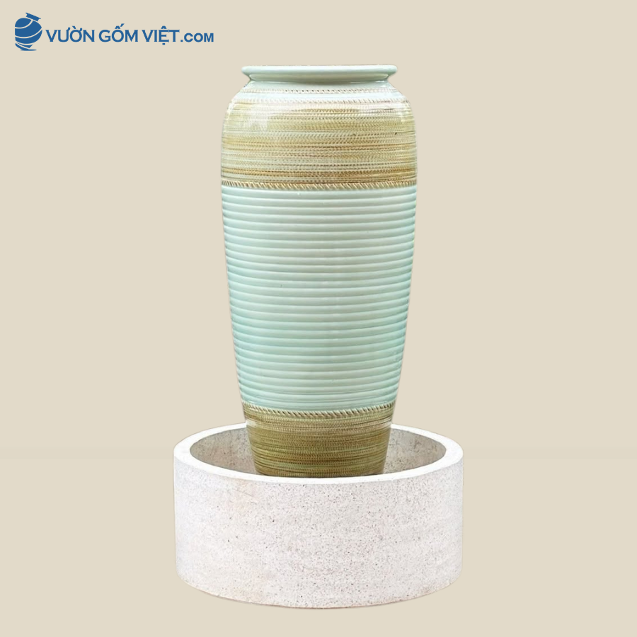 Bộ Lu Nước Phong Thủy Sọc Xanh Ngọc Thổ Cẩm ( 115cm )