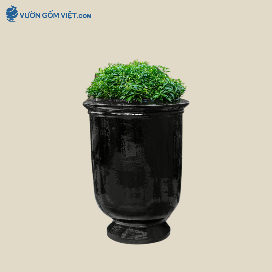 Chậu Dáng Ly Đen Decor Sân Vườn Cao 63cm - C034