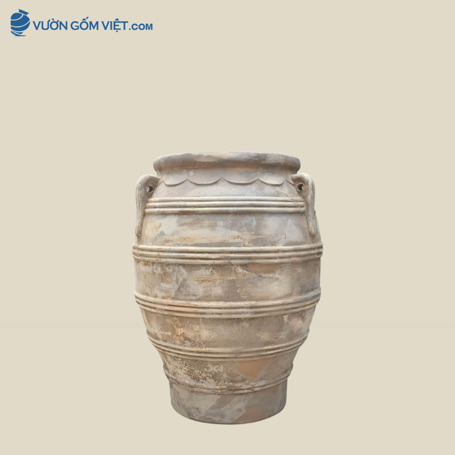 Chậu Đất Nung Sóng Vân Nâu Giả Cổ
