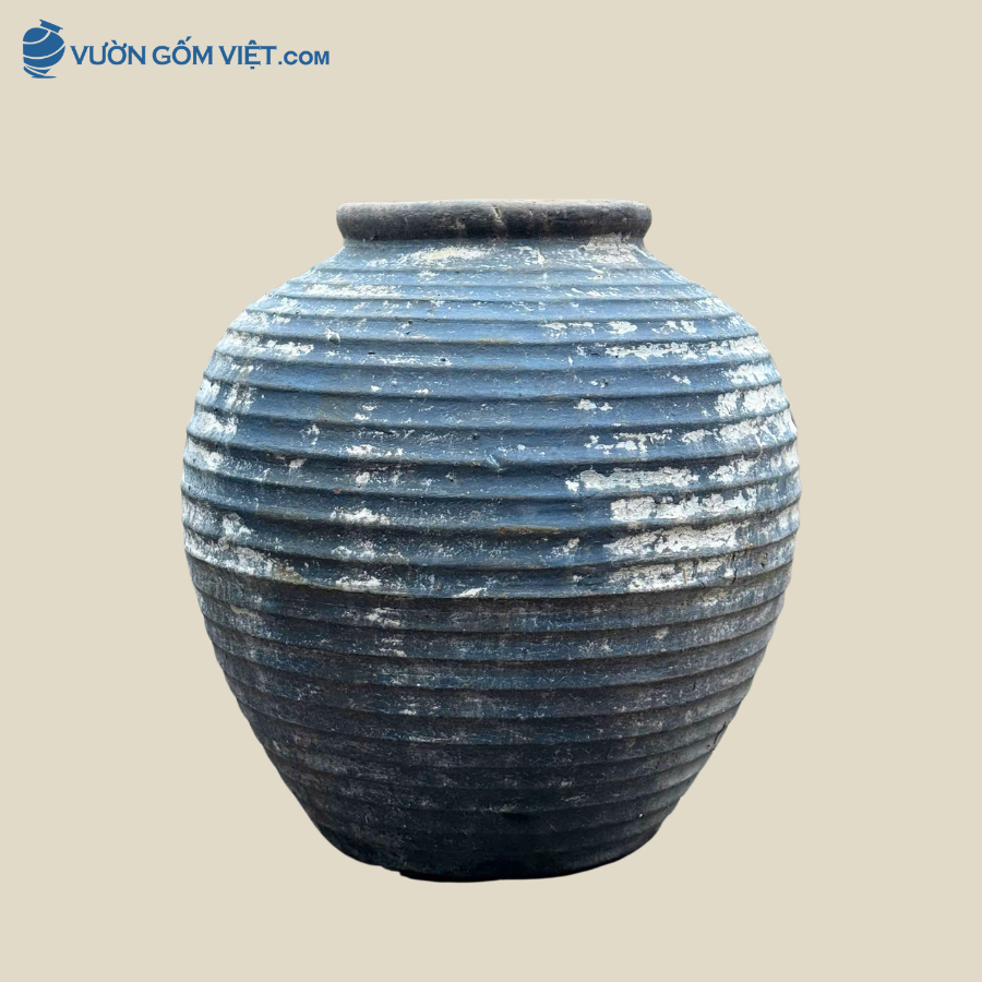 Chậu Tròn Đất Nung Sọc Cao 70cm - C076