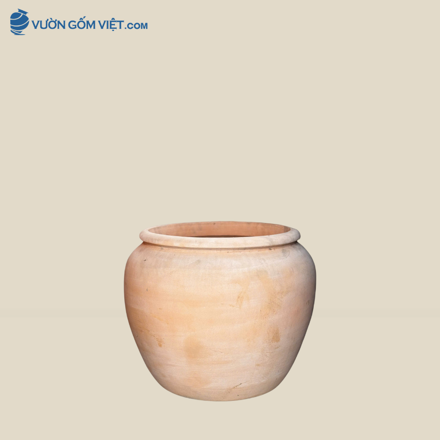 Chậu Đất Nung Bầu Vành Miệng Hồng Sa Cao 44cm