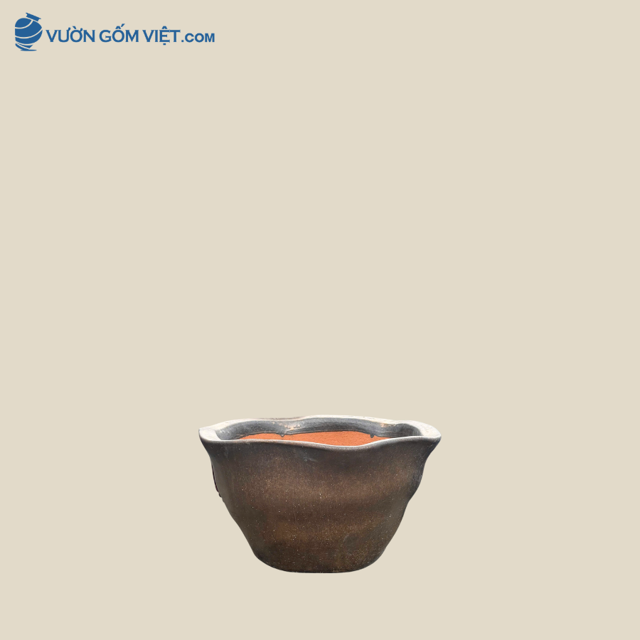 Chậu Lượn Nâu Đồng Cổ Điển Cao 17cm - C126