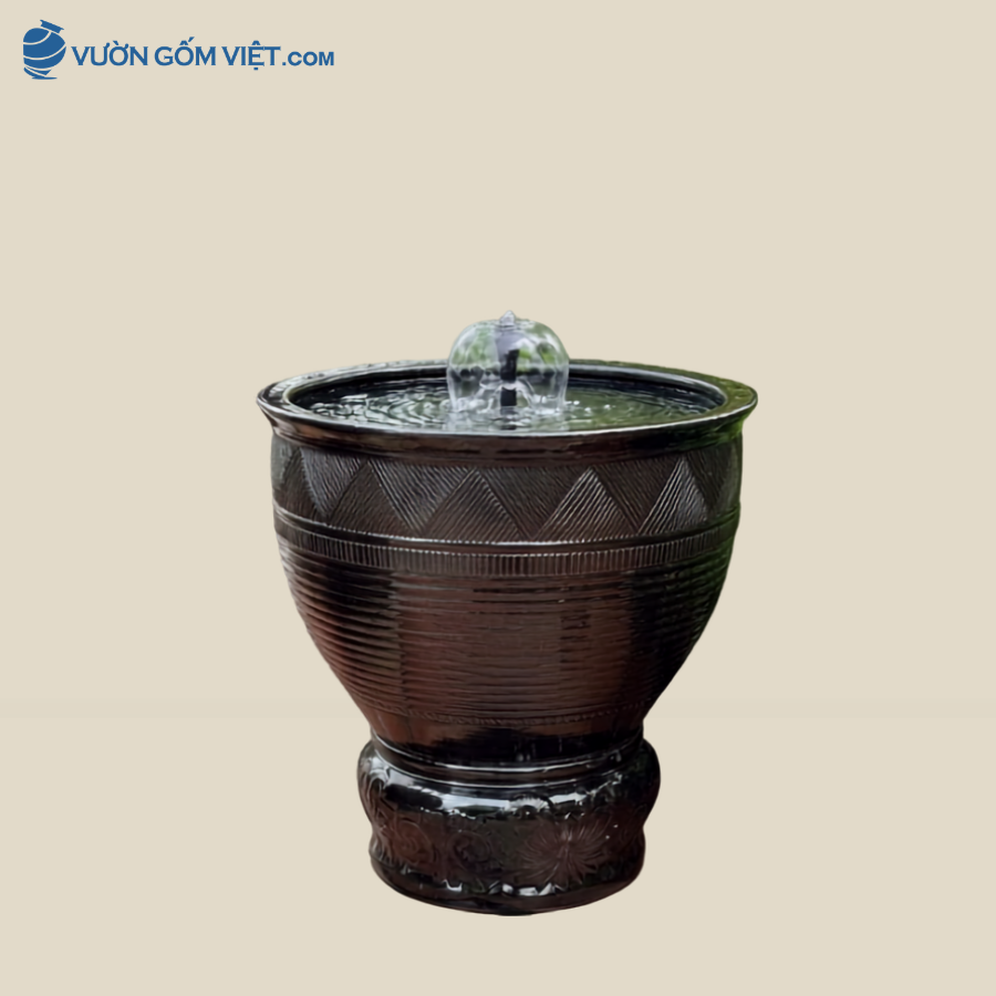 Bể Cá Cảnh Gốm Sứ Sân Vườn - Chậu Lu Nước Men Đen
