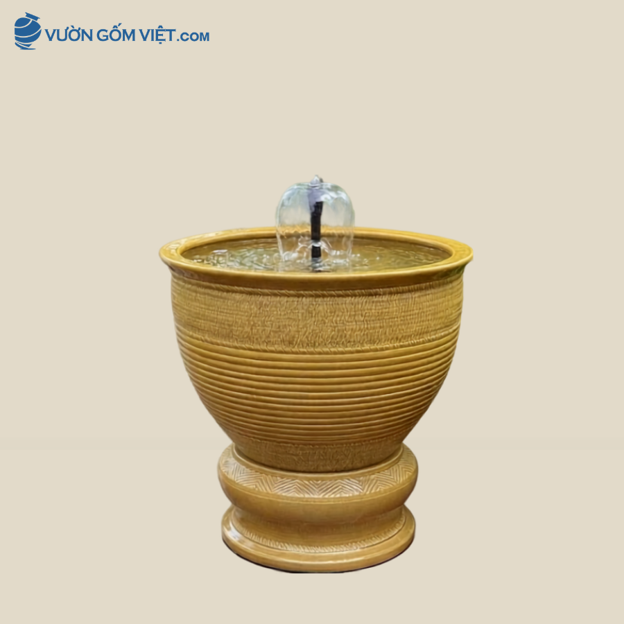 Chậu Sứ Nuôi Cá Cảnh Sân Vườn Men Vàng Hoàng Kim