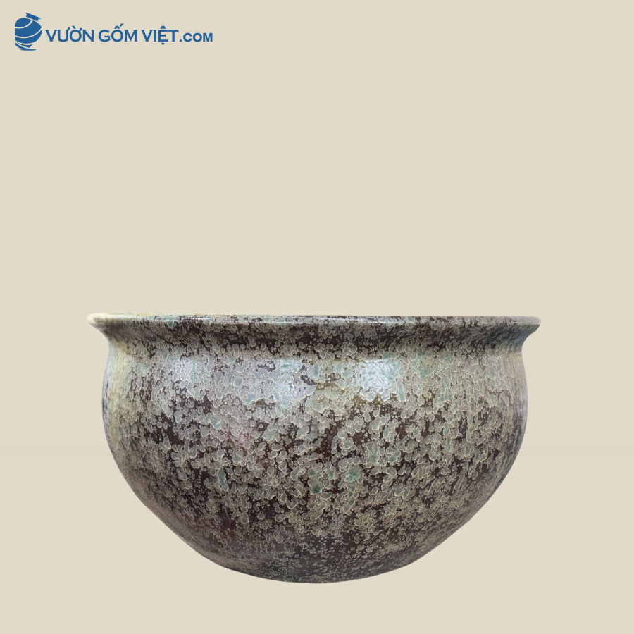Chậu Sứ Trồng Sen Cỡ Lớn Men Gấm Mun