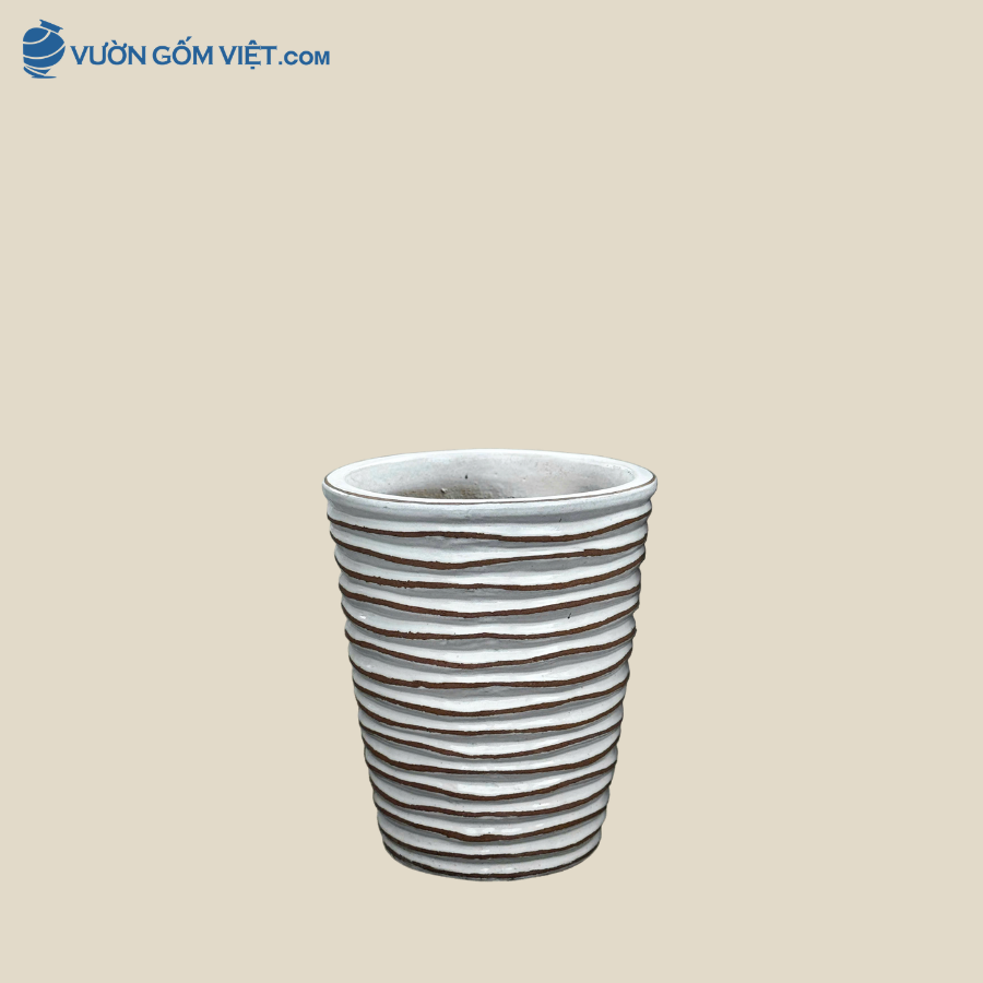 Chậu Dáng Vát Sọc Trắng Decor Sân Vườn - C124