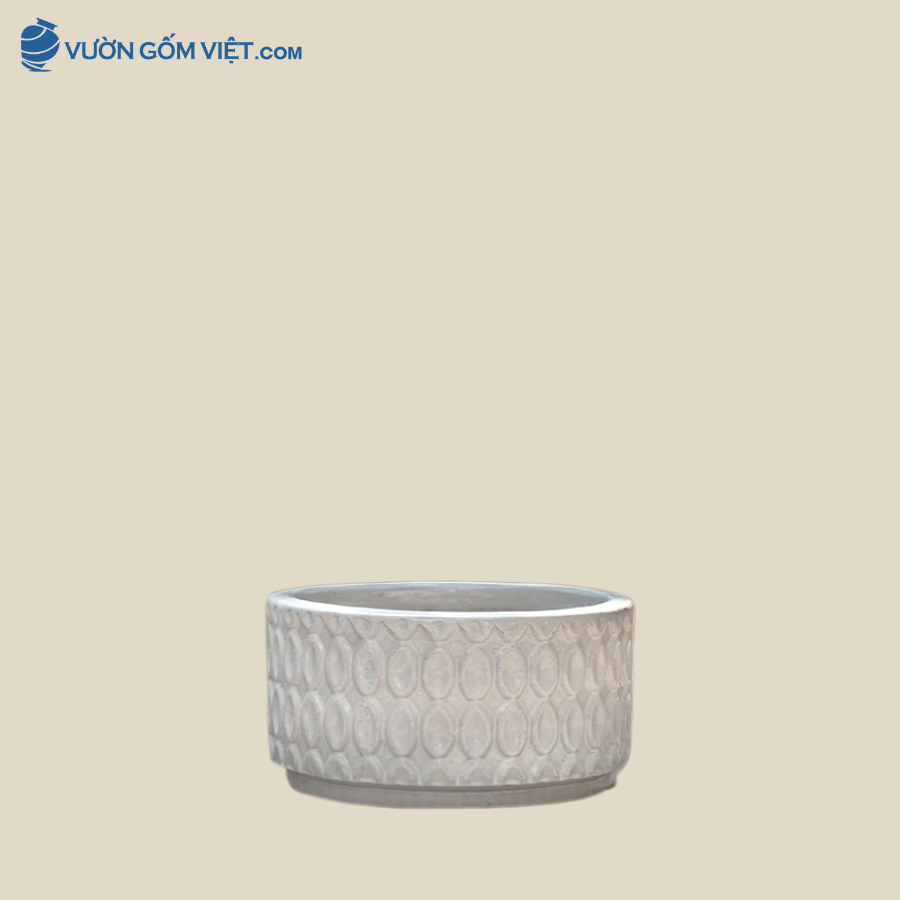 Chậu Tròn Dẹt Họa Tiết Kim Cương Trắng Cao 28cm - C101