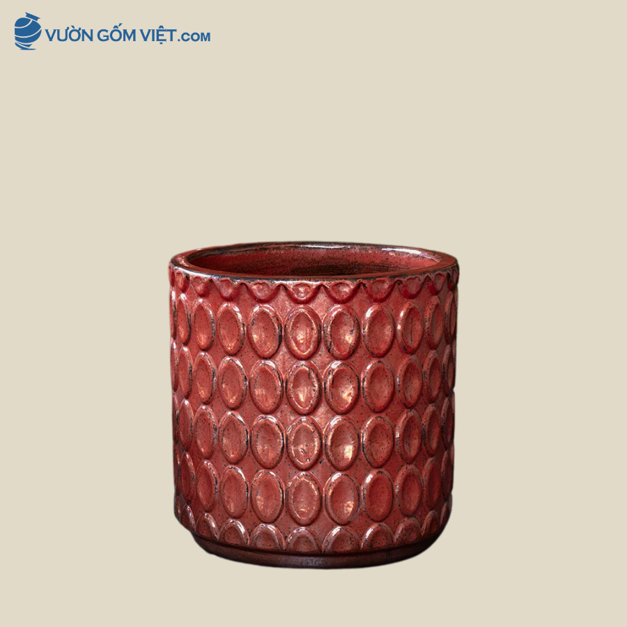 Chậu Trụ Sứ Nâu Vân Kim Cương Cao 50cm - C026