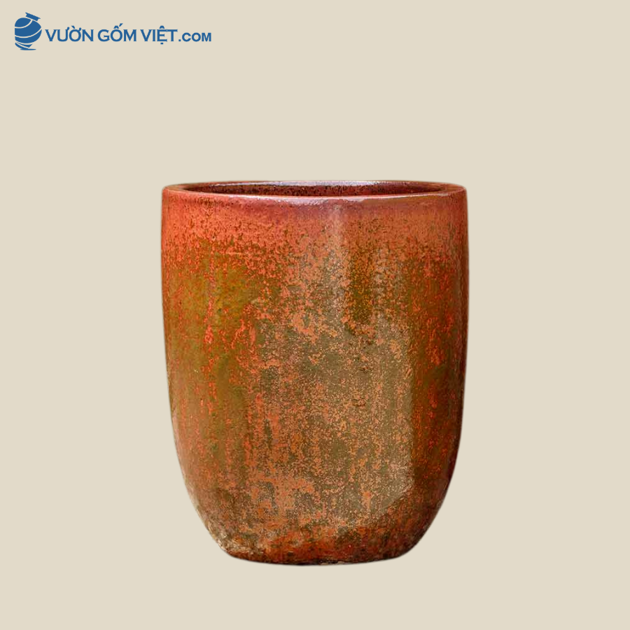 Chậu Trồng Cây Sân Vườn Men Nâu Trơn Cao 67cm - C028