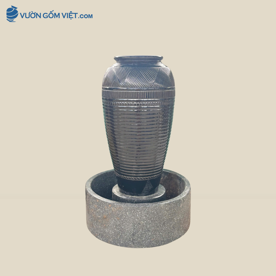 Bộ Lu Nước Phong Thủy Họa Tiết Sọc Đen ( 90cm )