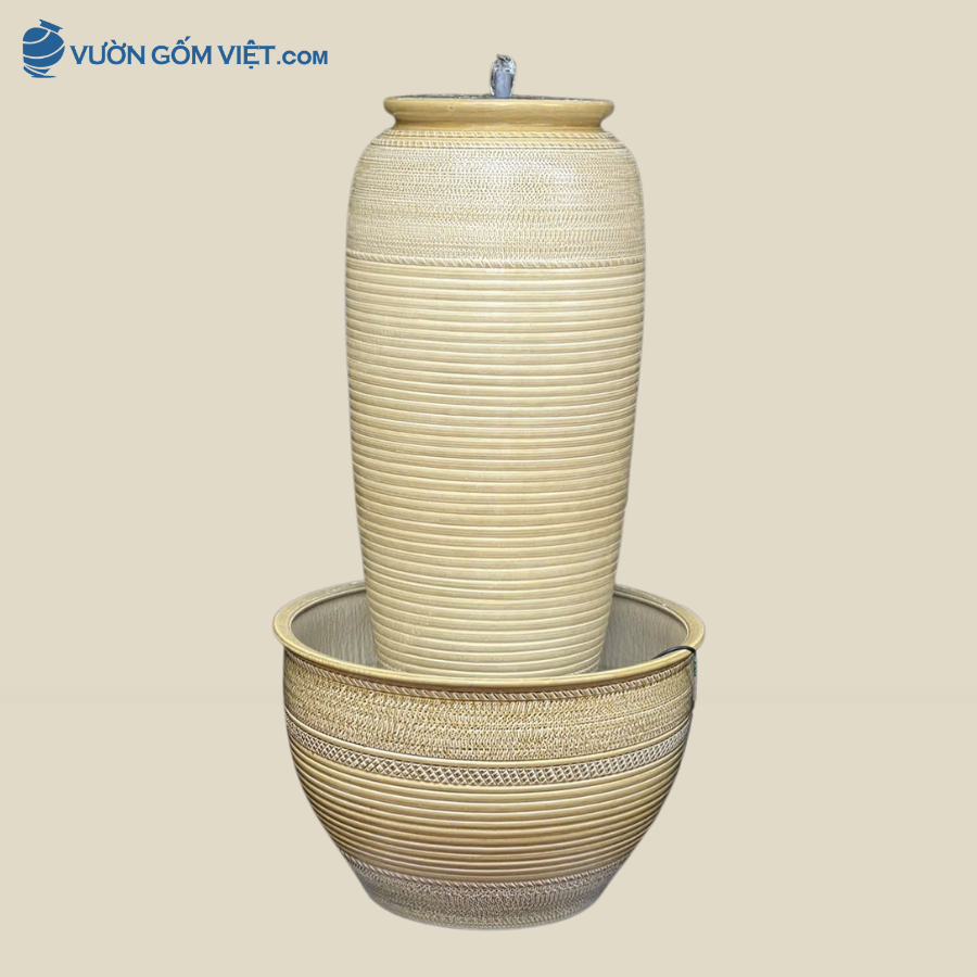 Bộ Lu Nước Phong Thủy Họa Tiết Sọc Vàng Nhạt