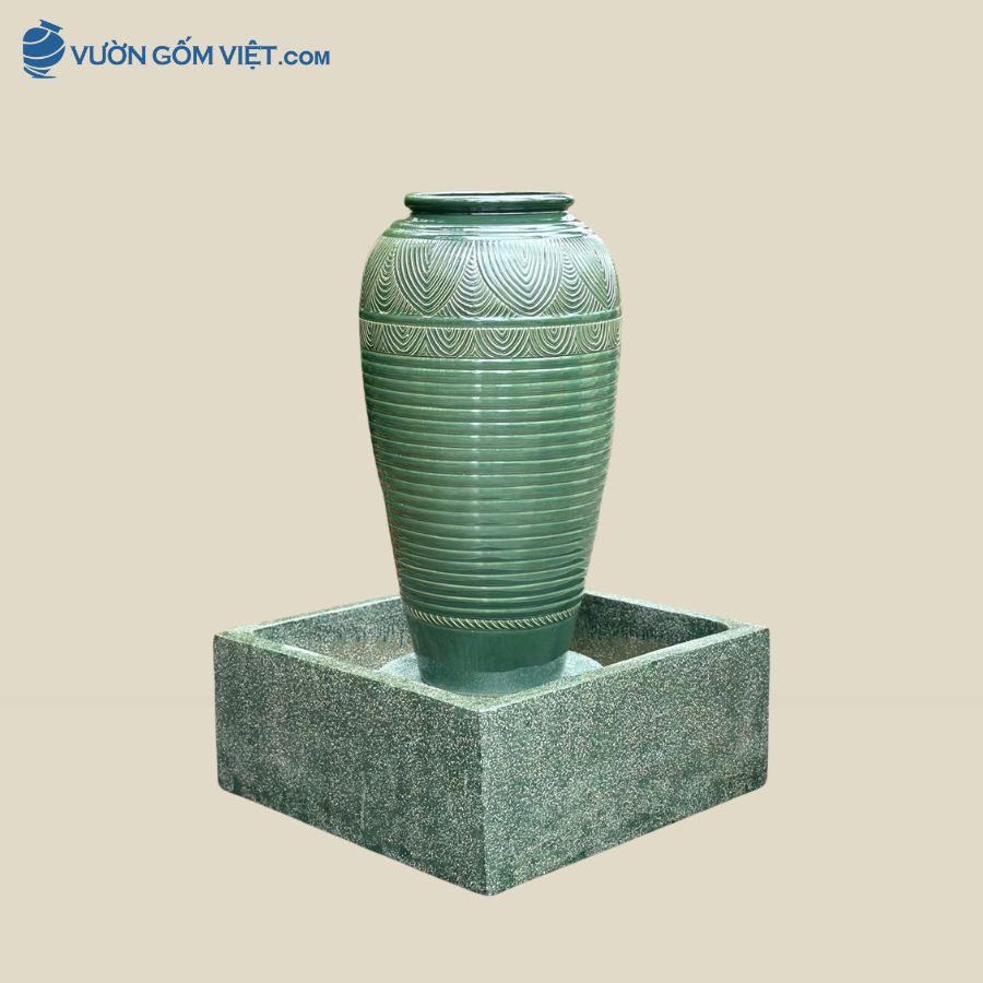 Bộ Lu Nước Phong Thủy Sọc Vân Sóng Lặp Xanh ( 90cm )