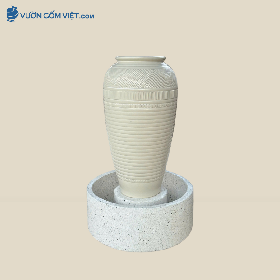 Bộ Lu Nước Phong Thủy Họa Tiết Sọc Trắng Sữa ( 90cm )