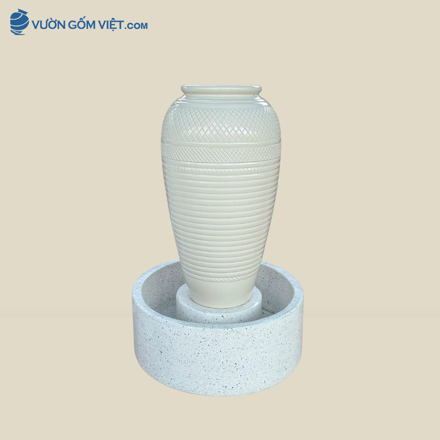 Bộ Lu Nước Phong Thủy Họa Tiết Kim Cương Trăng Kem ( 90cm )
