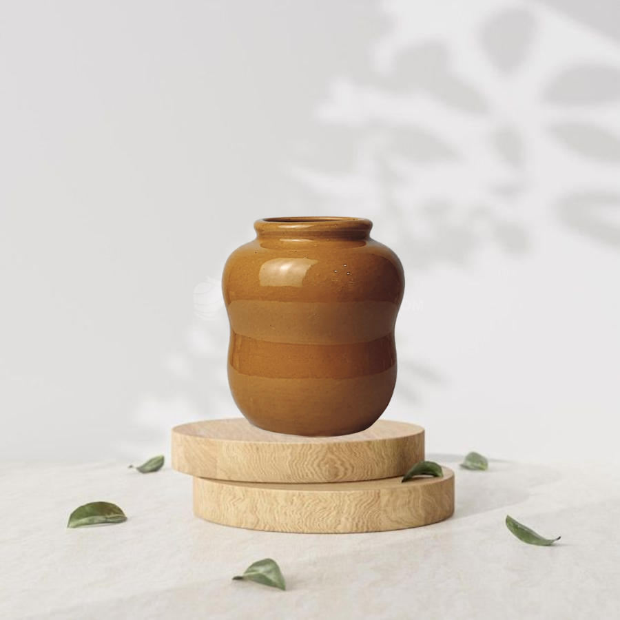 Lu Uống Bia Gốm Sứ Dáng Hồ Lô Màu Nâu