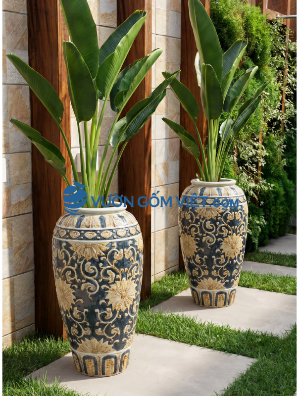 lu gốm bát tràng trồng cây