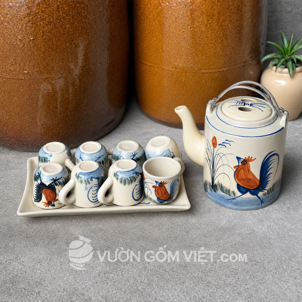 Bộ bình trà vẽ gà