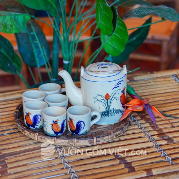 Bộ bình trà vẽ gà