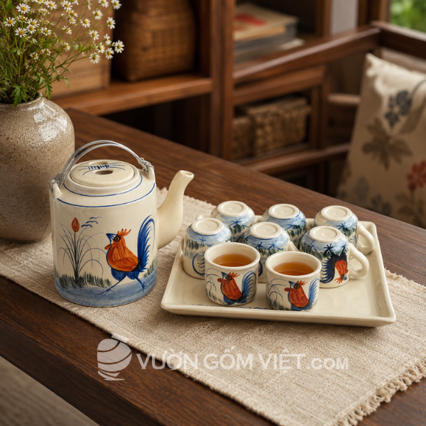 Bộ bình trà vẽ gà