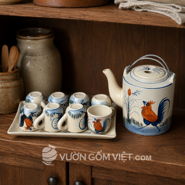 Bộ bình trà vẽ gà