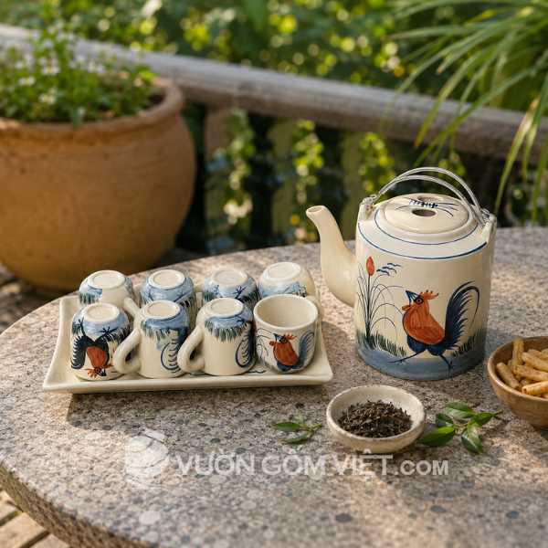 Bộ bình trà vẽ gà
