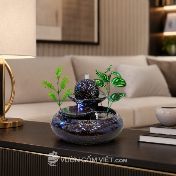 Bộ Thác Nước Phong Thủy Địa Cầu Nâu