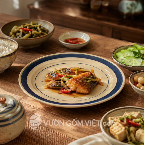 đĩa gốm chỉ xanh