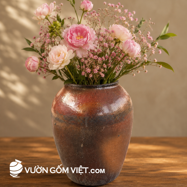 bình cắm hoa gốm mộc