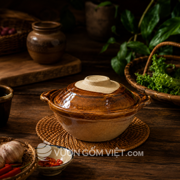 Niêu đất 2 quai tráng men