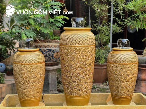 bộ 3 lu phong thủy trang trí sân vườn