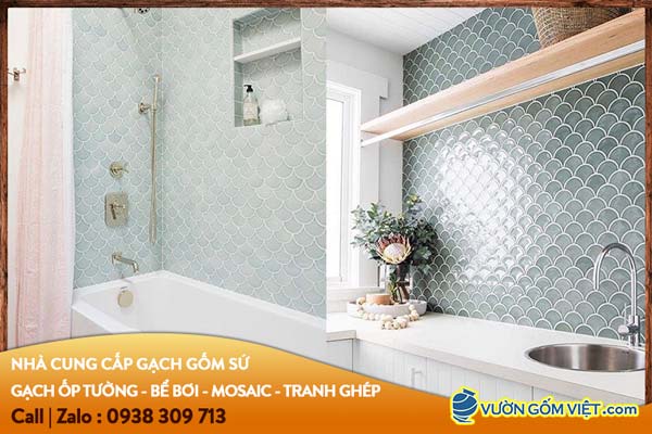  gạch mosaic với các loại gạch trang trí khác hoặc kết hợp gạch mosaic nhiều màu với nhau. 